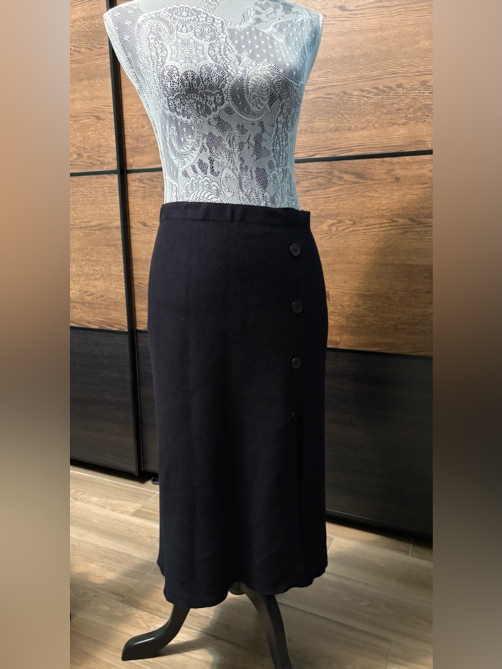Milano Black Midi Skirt with Button Detail